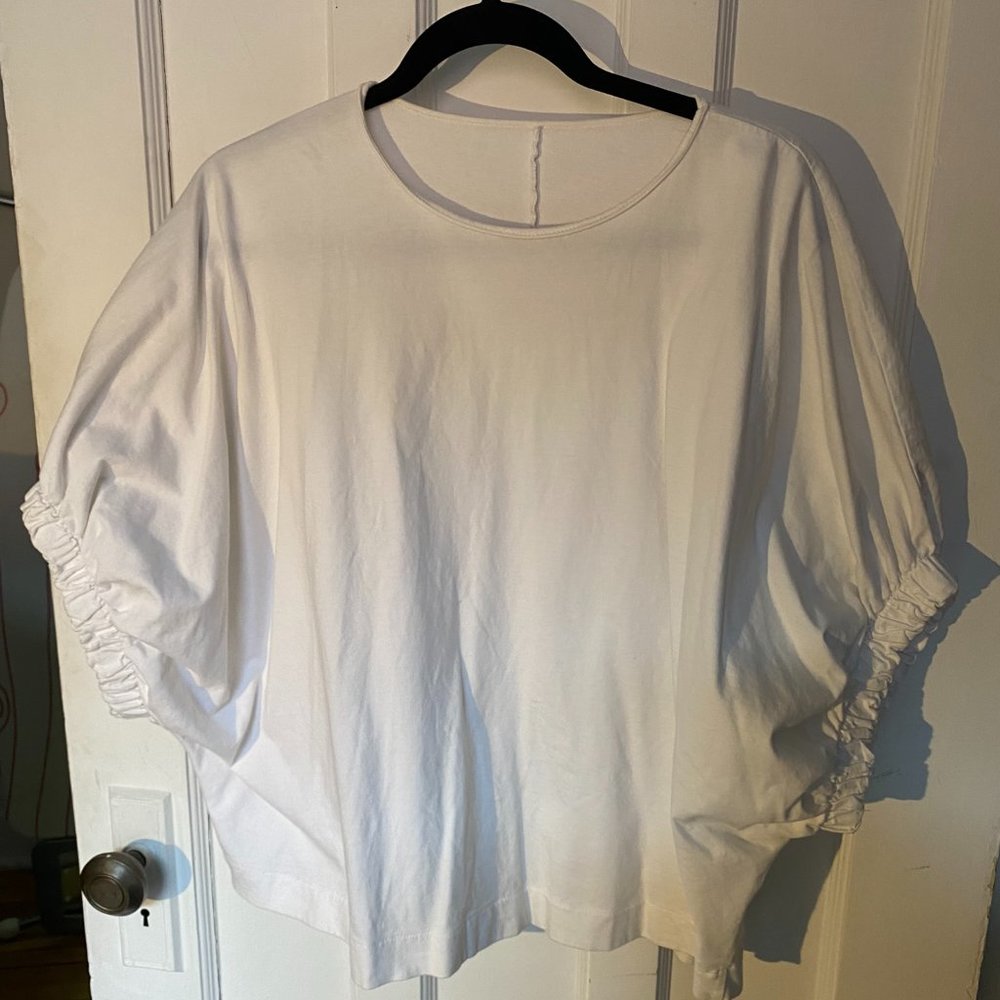 Zara White Gathered Sleeve TShirt